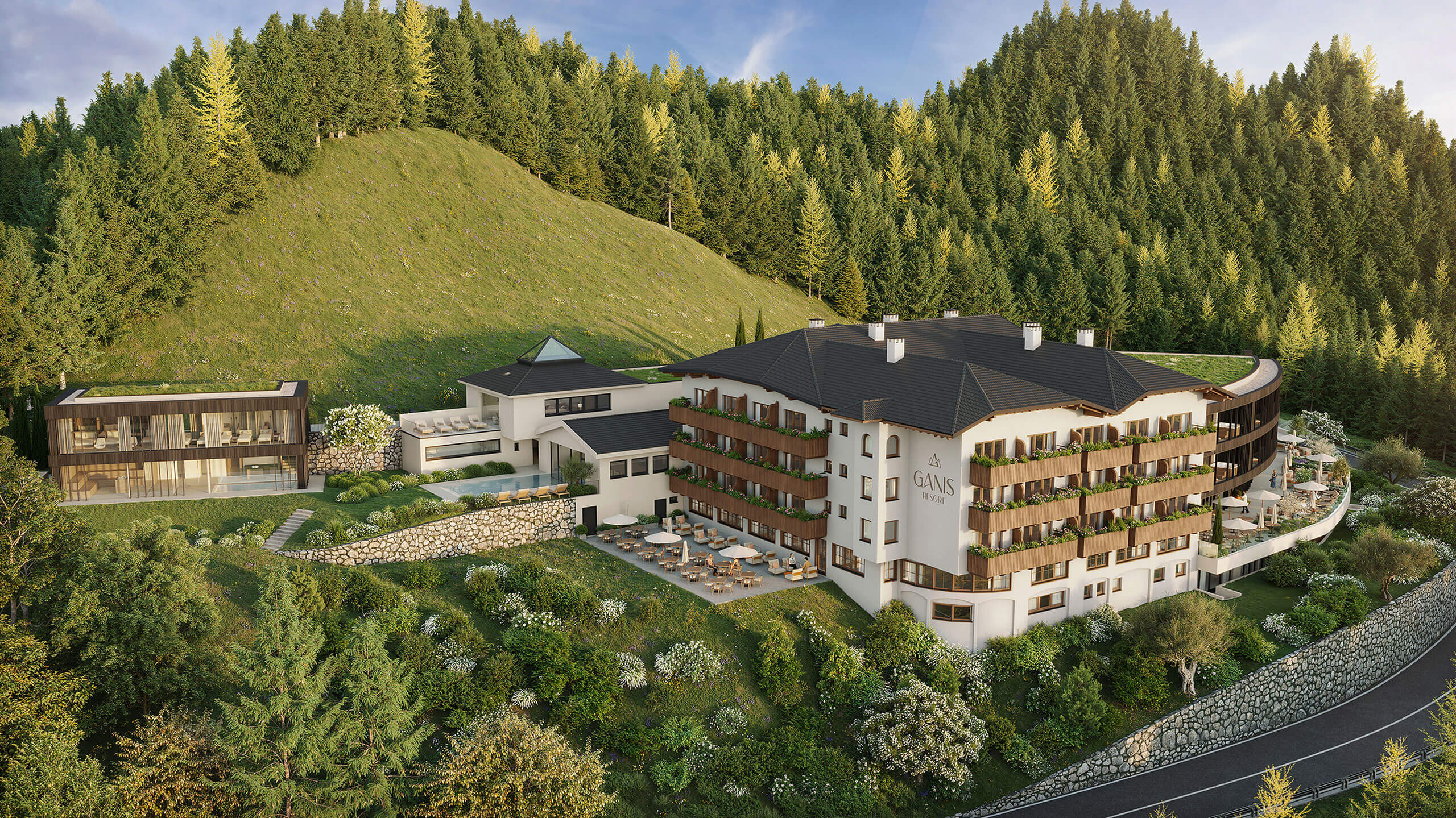 Scenic hotel nestled in lush greenery - the new Ganis Resort Dolomites