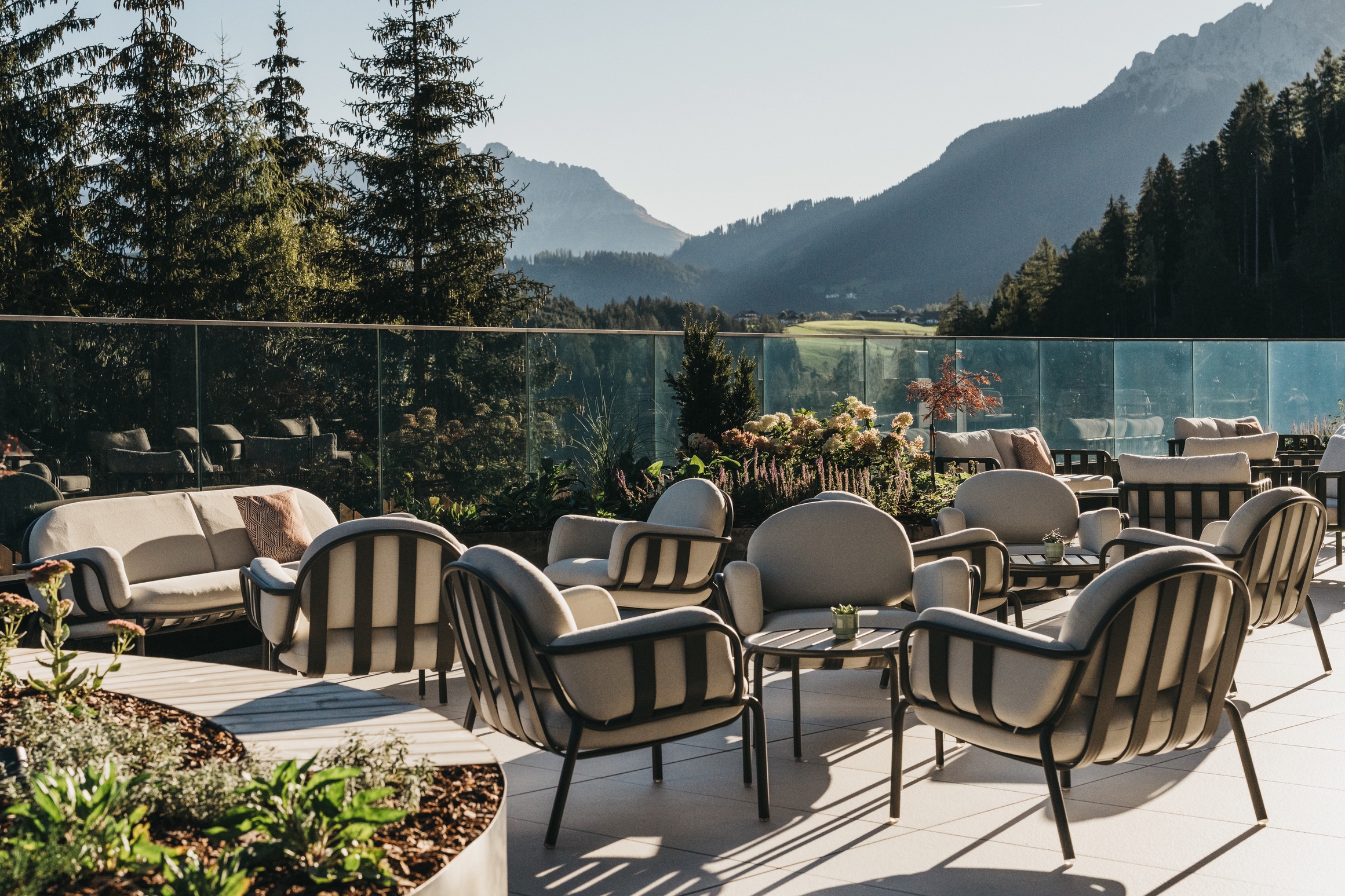 Panoramic terrace at Ganis Resort in the Dolomites